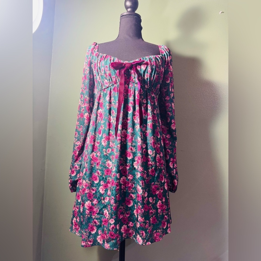 Floral Long Sleeve Dress with Bow - Picture 3 of 5